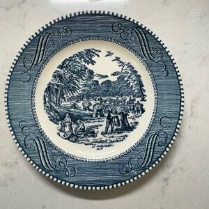 Vintage Royal China Currier & Ives "Harvest" Pattern  Blue & White Plate 6 3/8”
